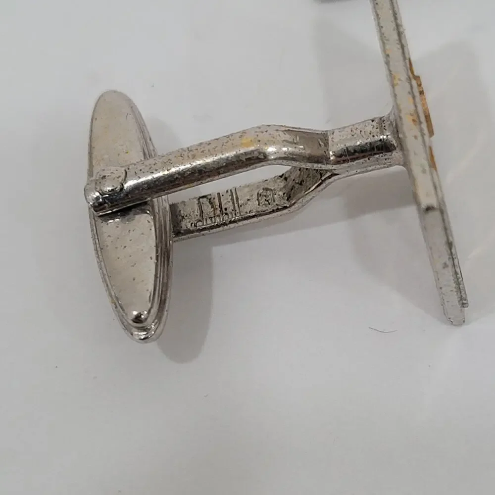 Dunhill D Cufflinks Silver Gold Tone Logo Rectangle Designer Logo Vintage Stripe